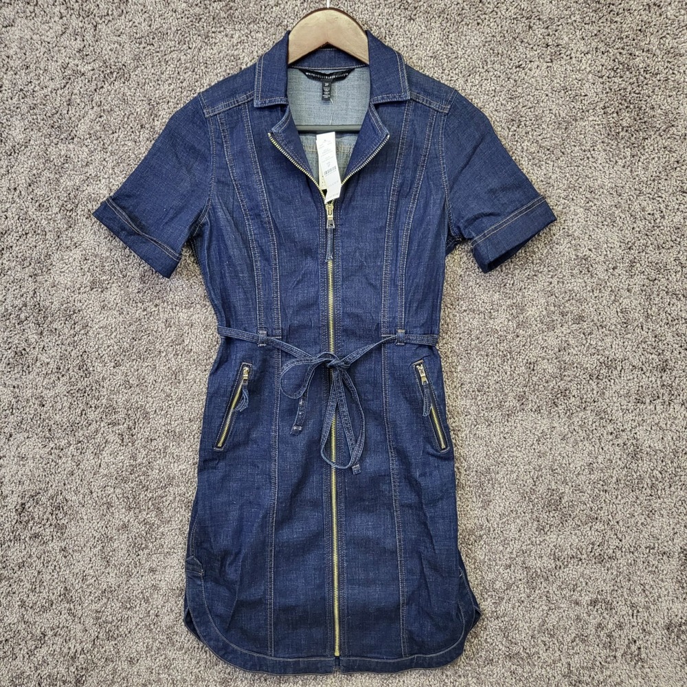 White House Black Market Denim Shirt Dress Women 2P Blue NEW Zip Front Utility